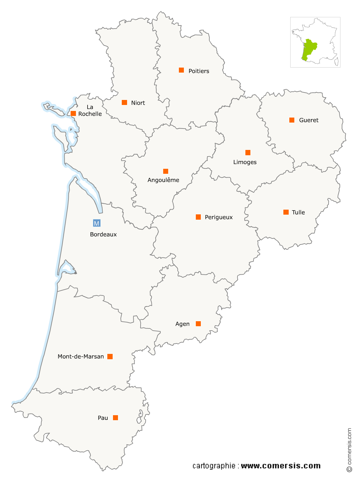 carte de la region Nouvelle-Aquitaine